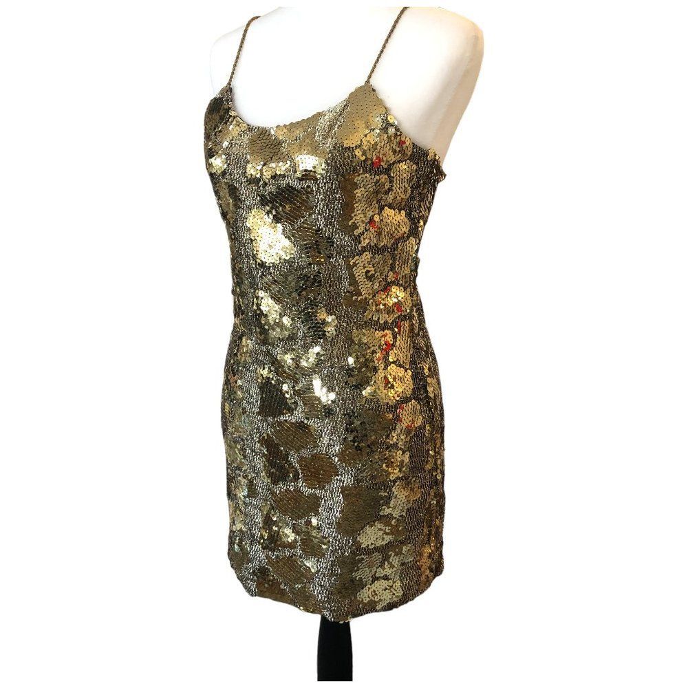 Vintage Karen Lucas for Niki‎ Gold Sequin Sexy New Years Bodycon Mini Dress Sz 6